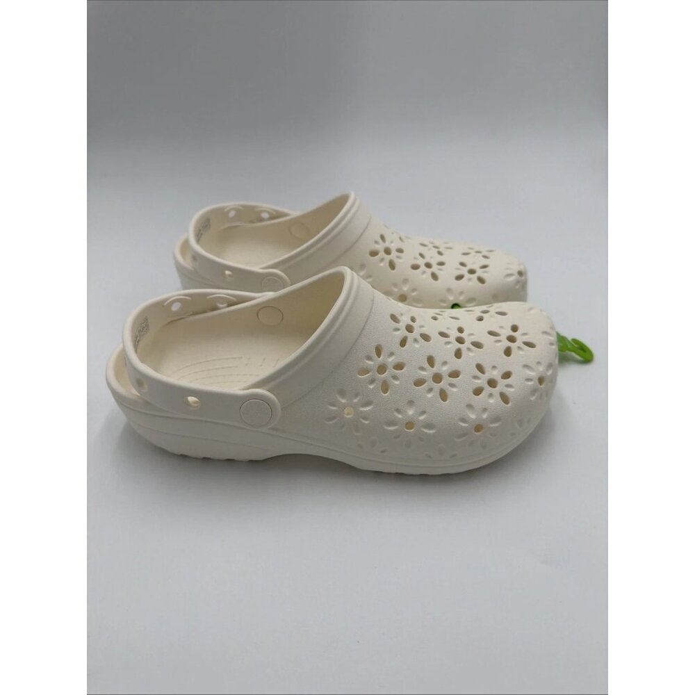 NWT Crocs Classic Floral Cut Out Clog Chault Off White Unisex Womens 11 Mens 9 - Picture 6 of 8